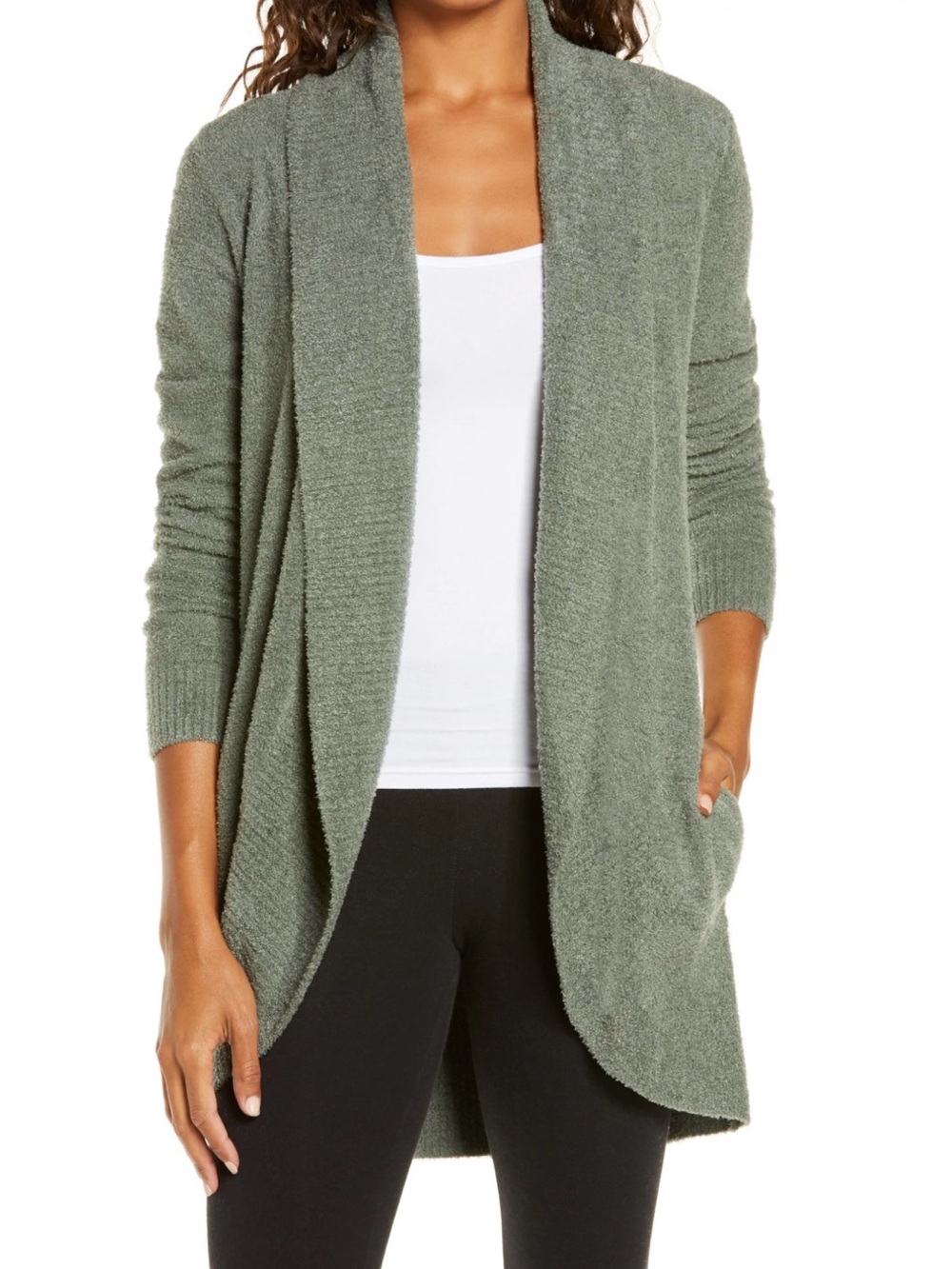 Barefoot Dreams CozyChic Lite Circle Cardigan Spruce Olive Green (XS/S)